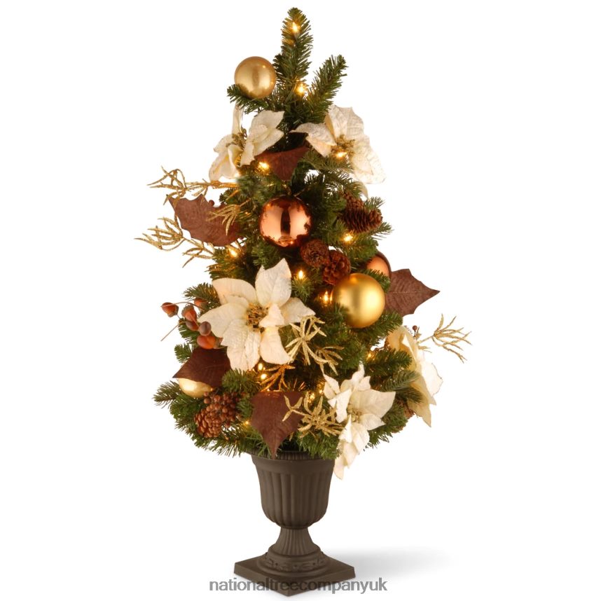 Trees | National Tree Company Pre-Lit Artificial Christmas Tree Nature Green White Lights Decorated with Pine Cones Ornaments Includes Pot Base 3 Feet F2L4F211